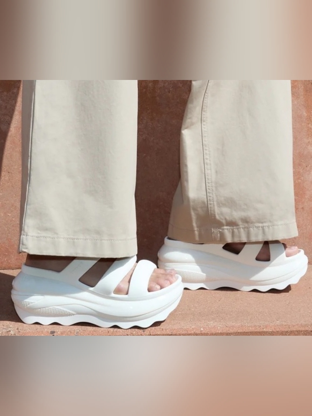 Size 9 - 🆕️ CROCS Mega Crush Platform Triple Strap White Sandals